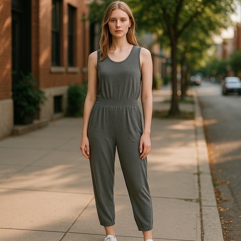 Susan Graver Weekend Women size XLP (18-20) Gray Jersey Knit Sleeveless Jumpsuit